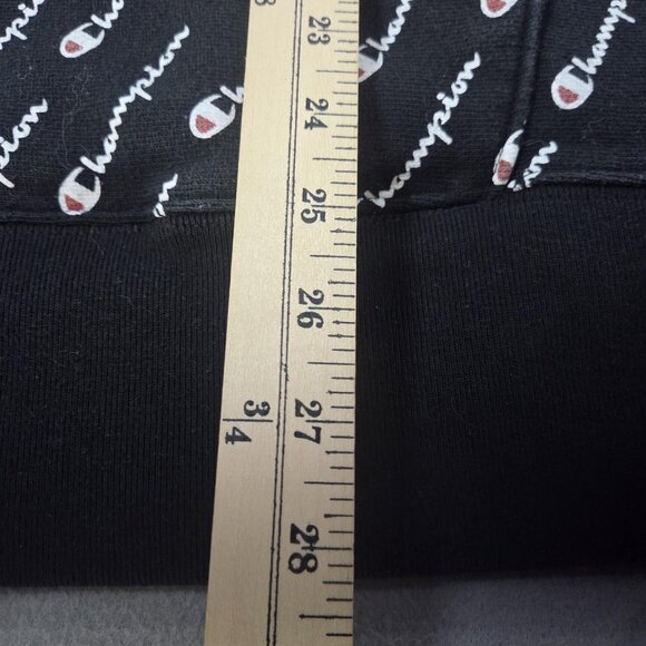 Champion Hoodie Mens Large Black Reverse Weave All Over Logo Script Pullover - Picture 10 of 10